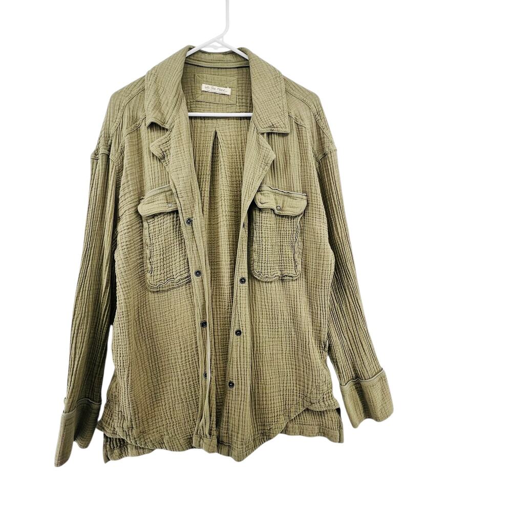 We The Free Size Small One Scout Jacket Oversized waffle knit Shacket Green